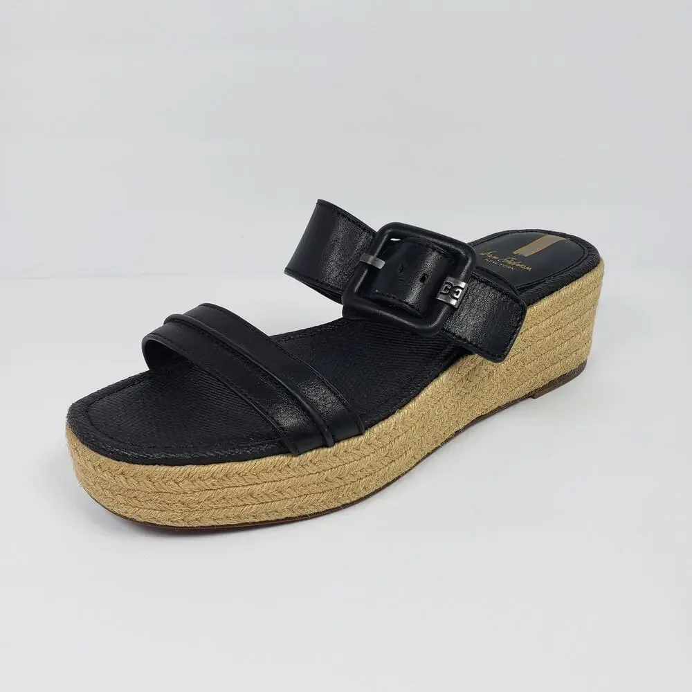 Sam Edelman Carson Womens Size 11 Black Brown Espadrille Wedge Platform Sandals